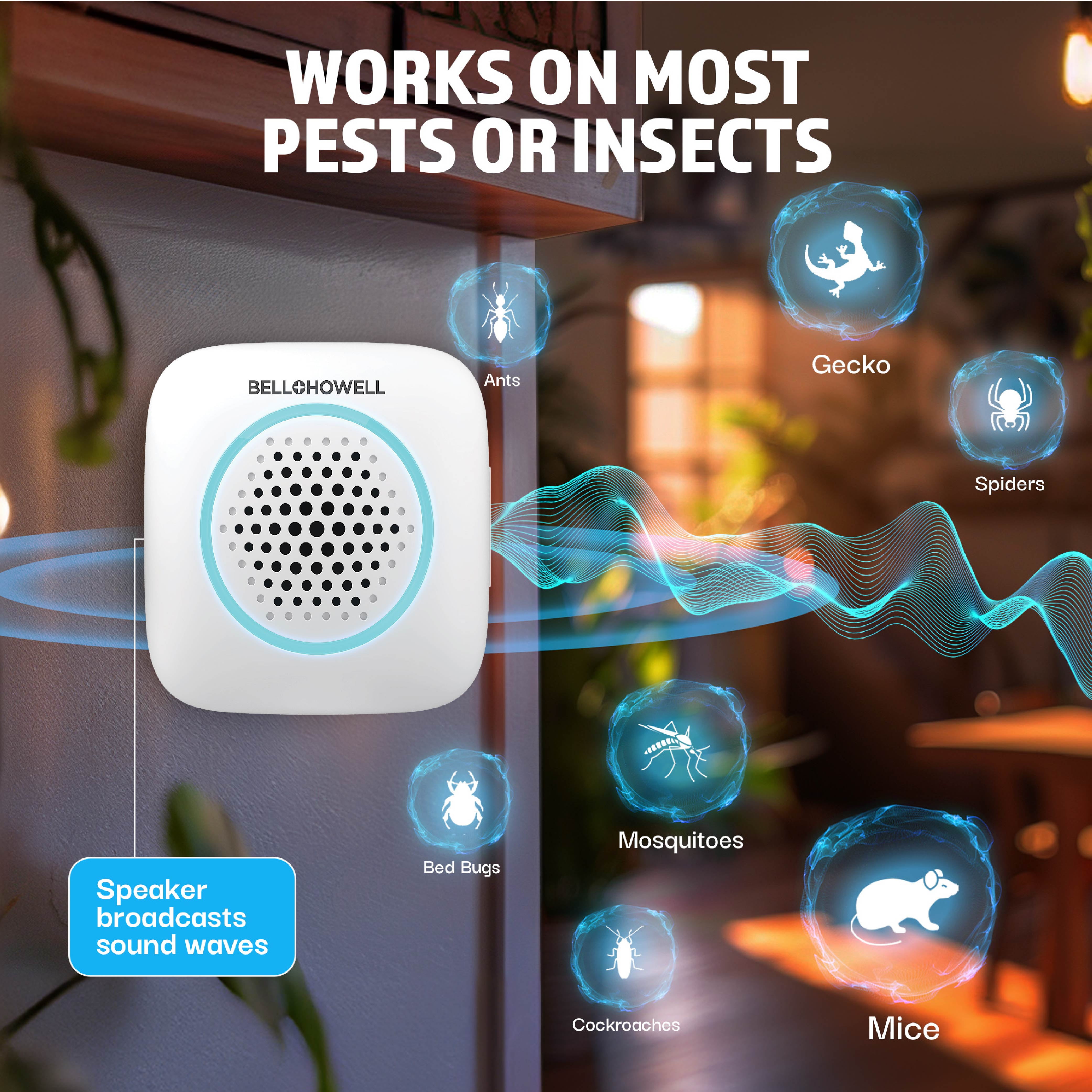 Bell+Howell Ultrasonic Pest Repeller Indoor, Pest Repellent Ultrasonic Plug In, Mouse Repellent Indoor, Rodent Repellent, Pest Repellent Family & Pet Safe, 4 Pack