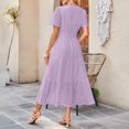 thumbnail image 4 of Annhoo Womens Cotton Summer Dresses V Neck Short Sleeve Hollow out Elastic Waisted Casual Travel Long Sundresses, 4 of 5