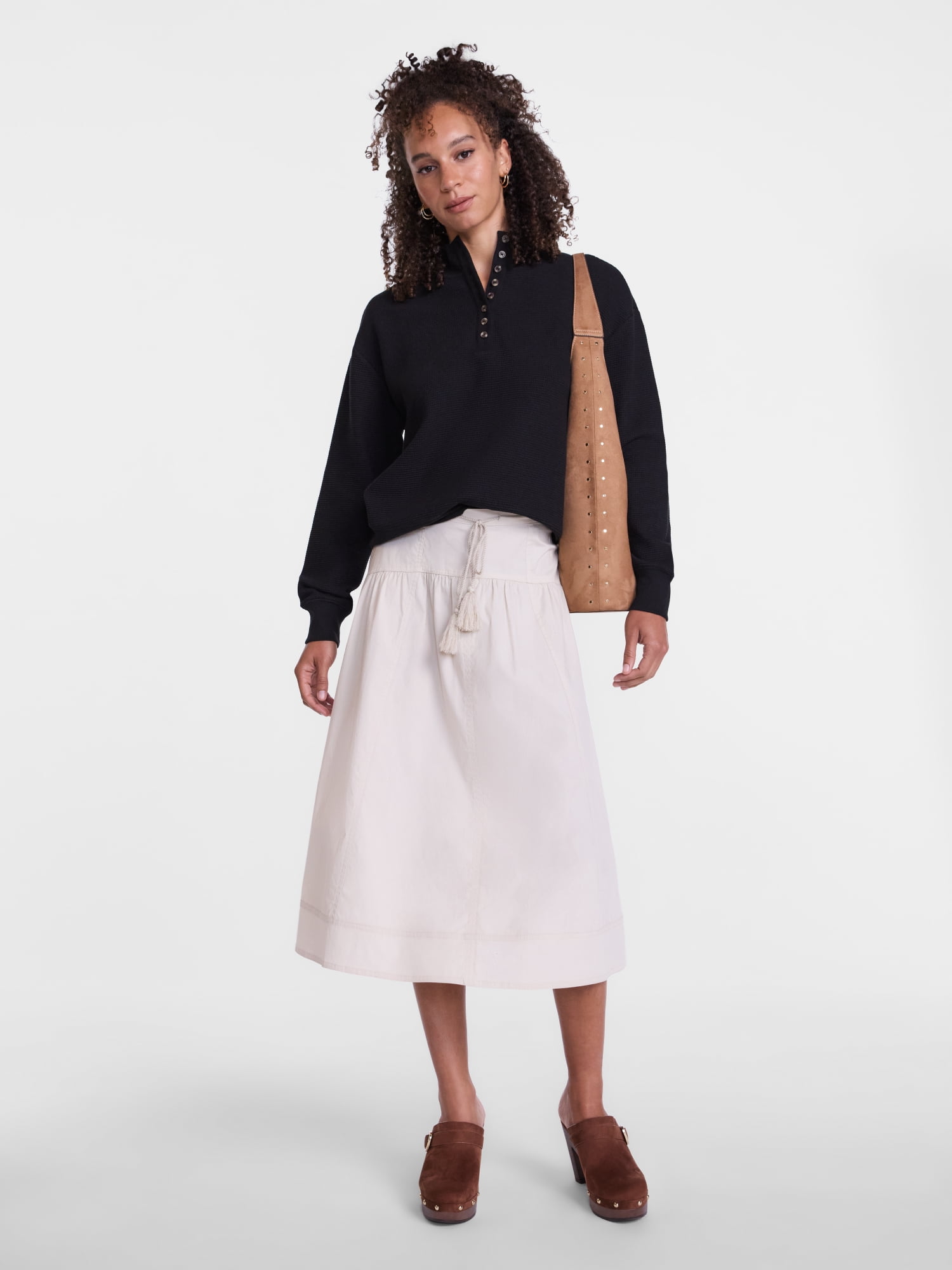 Scenario Women's and Women's Plus Waffle Knit Button Top with Long Sleeves, Sizes XS-4X