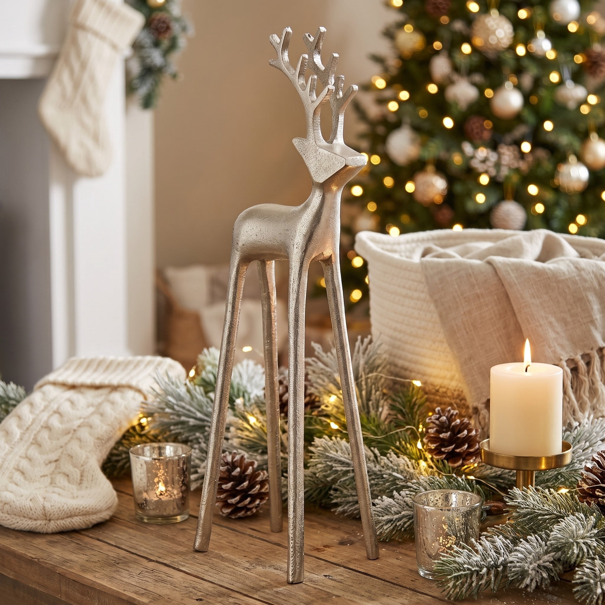 Metal Standing Deer Christmas Decoration, Pewter, 16", by Holiday Time
