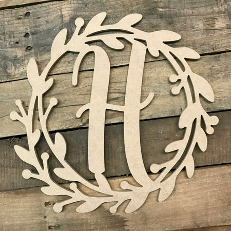Wooden Cursive Wreath Frame Monogram 12'' H, Wood Letter Cutout