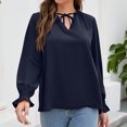 thumbnail image 3 of Blusa con escote en V, manga larga, puños con volantes, lazo, cordón, volante, cuello alto, blusas casuales para mujer, azul real S, 3 of 5