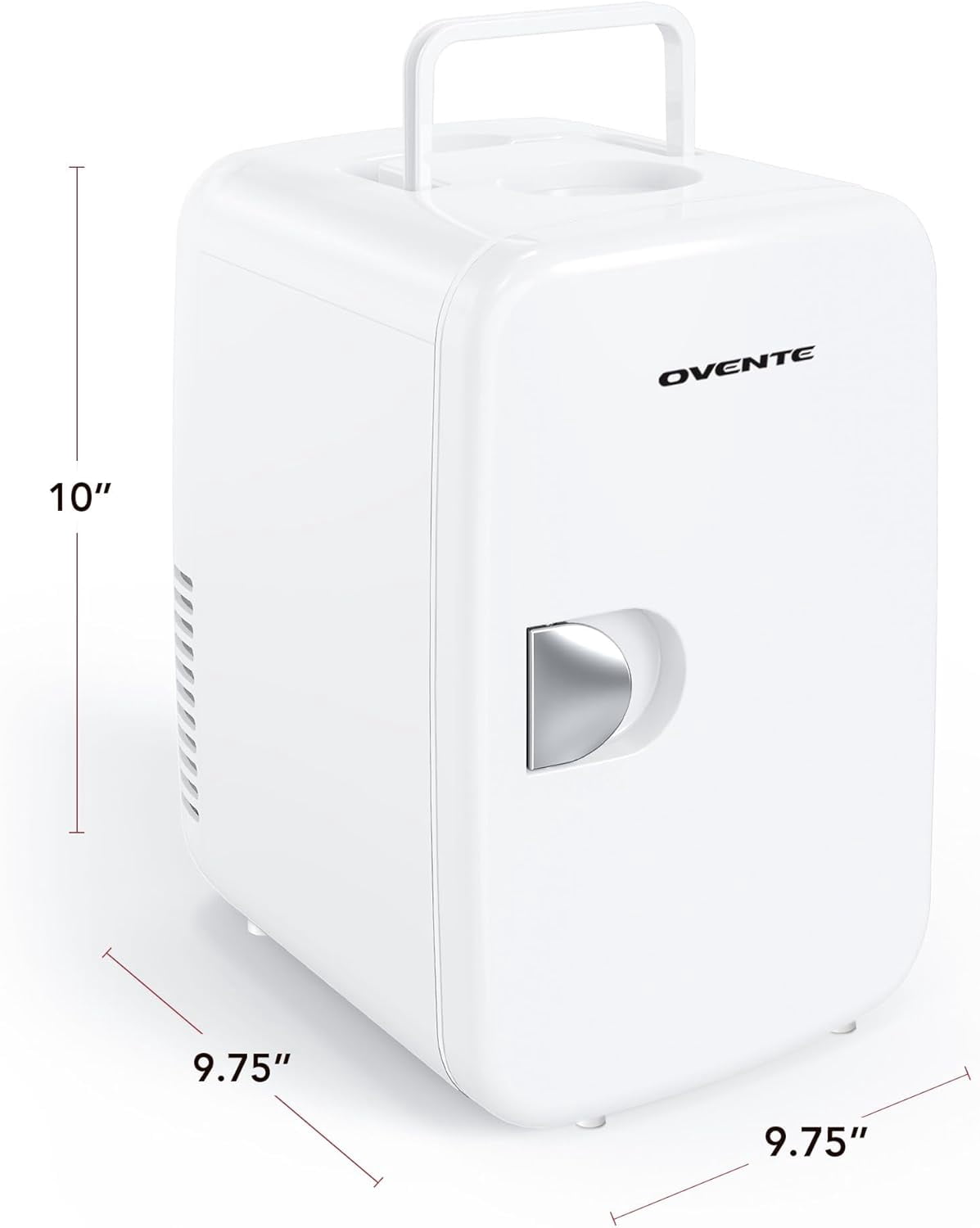 OVENTE Mini Fridge, 4L Capacity Fits 6 Can Beverages, Portable Personal Refrigerator and Small Cooler for Skin Care, Cosmetics or Food, Ideal for Bedroom, Home Office, Dorm and Car, White RF04W