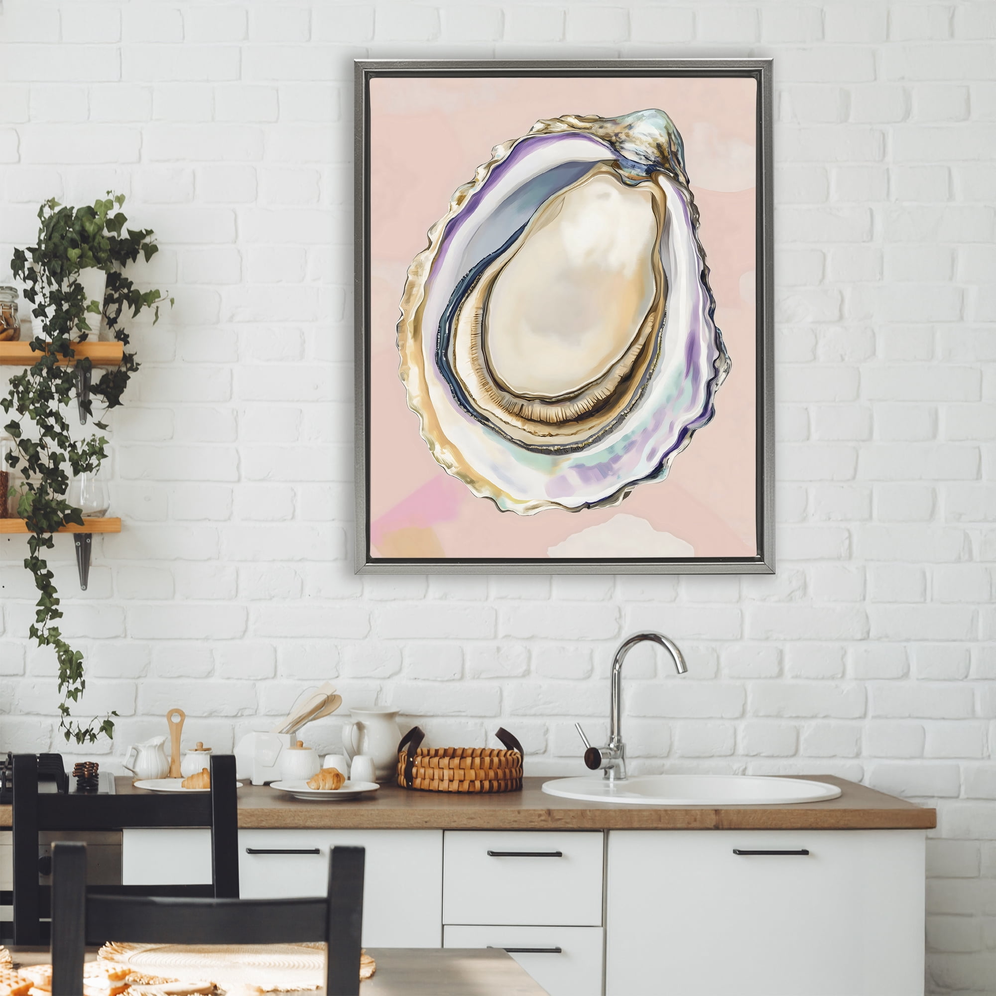 Stupell Industries Pink Oyster Shell Elegance Gray Framed Floater Canvas Wall Art, design by The Prints Vibe