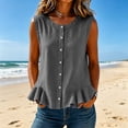 thumbnail image 2 of Luivaraty Tank Tops for Women Soild Color Summer Beach Shirts Comfy Button Crew Neck Ruffle Hem Sleeveless Shirts, S-2XL, 2 of 7