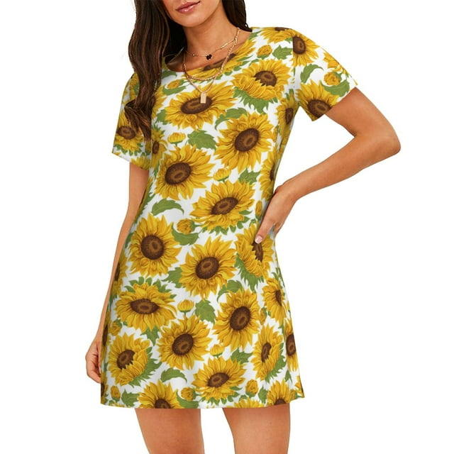 Easygdp Sunflowers Camisón de manga corta para mujer, informal, estampado
