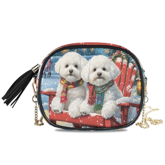 Womens Casual Chain Shoulder Bag Simple style Two Dogs on Red Chair Crossbody Bag