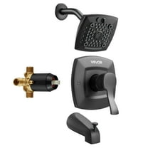 VEVOR Tub and Shower Faucet Set,Complete with 5.1-Inch Rainfall Shower Head and Bathtub Spout, 5-Setting Adjustable Spray, Single-Handle Tub Trim Kit with Brass Pressure Balancing Valve, Matte Black