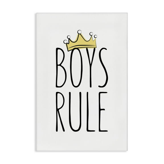 Stupell Industries Boys Rule with Crown Text & Numbers Painting Wrapped Canvas Art Print Wall Art, 16 x 24