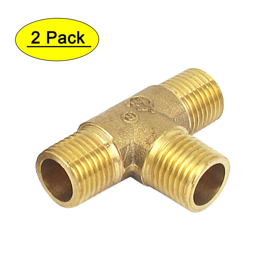 Unique Bargains 2 Pcs Brass 1/4BSP Thread Equal 3 Way T Shaped Tee Connectors Adapters