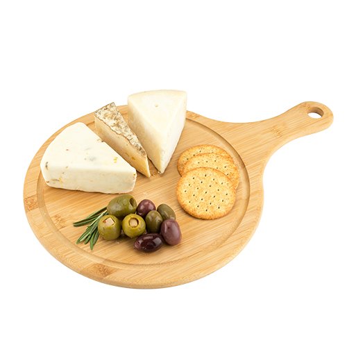 Bamboo Cheese Board, Small Round Wooden Cheese Board Handle For Cutting