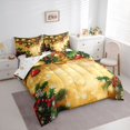 thumbnail image 3 of Homewish Xmas Poinsettia Flower Bedding Comforter Set 7pcs, Plant Botanical Queen Bedding Sets, Vintage Gold Christmas Theme Reversible Queen Sheet Sets, Luxury Bedroom Decor, 3 of 7