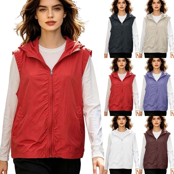 Miaoju Women’s Sleeveless Sun Protection Vest Zip Up Hoodie Jacket Lightweight Outdoor Shirt with Pocket