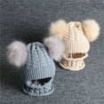 thumbnail image 3 of Visland Children Winter Braid Knitted Beanie Cap Double Pompom Warm Neck Hat Scarf Set, 3 of 7