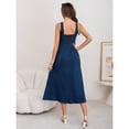 thumbnail image 2 of Deep Blue Women Denim Midi Dress With Front Buttons And Sweetheart Neckline, 2 of 5