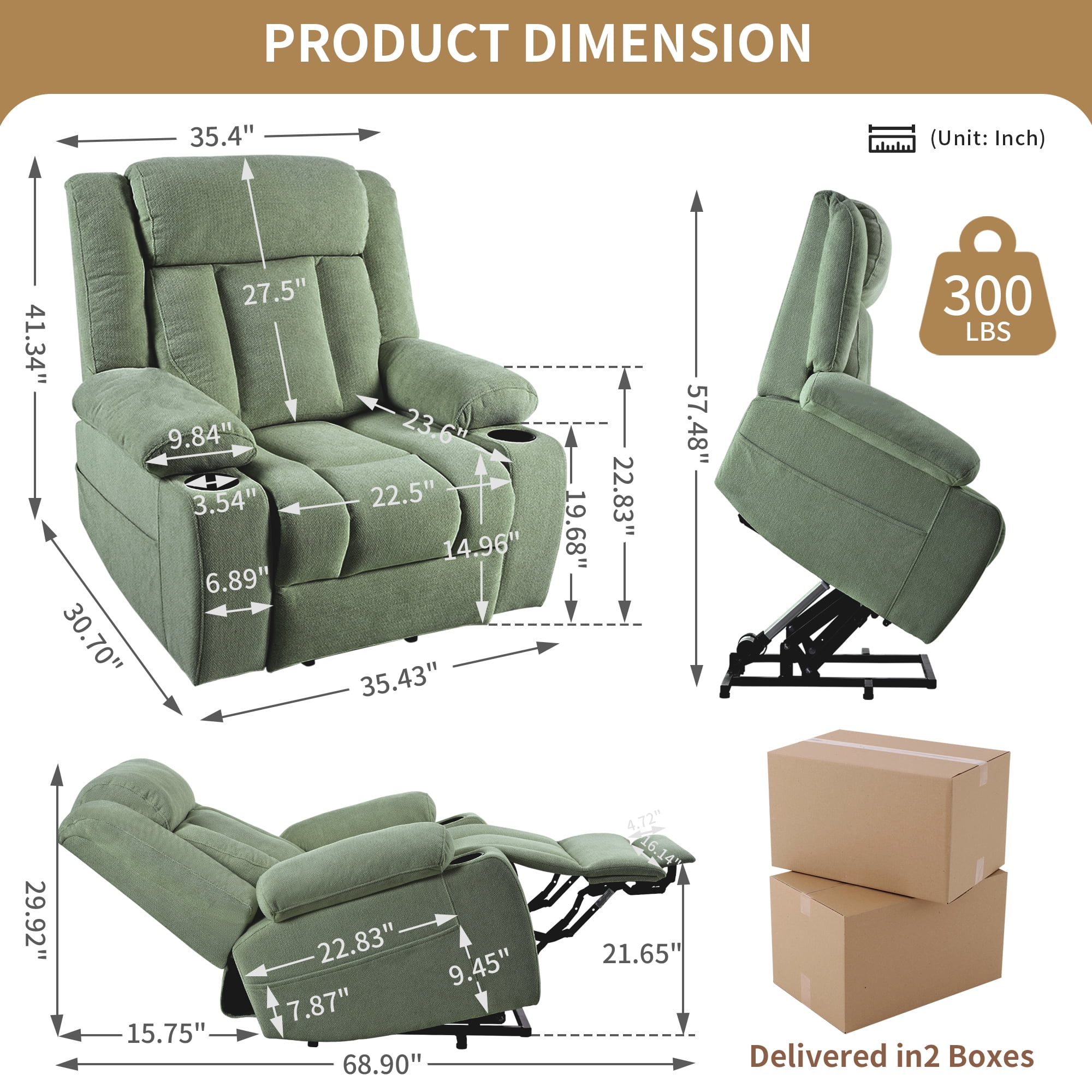 Electric Power Lift Recliner with 2 Cup Holders,Side Pockets,Remote Control