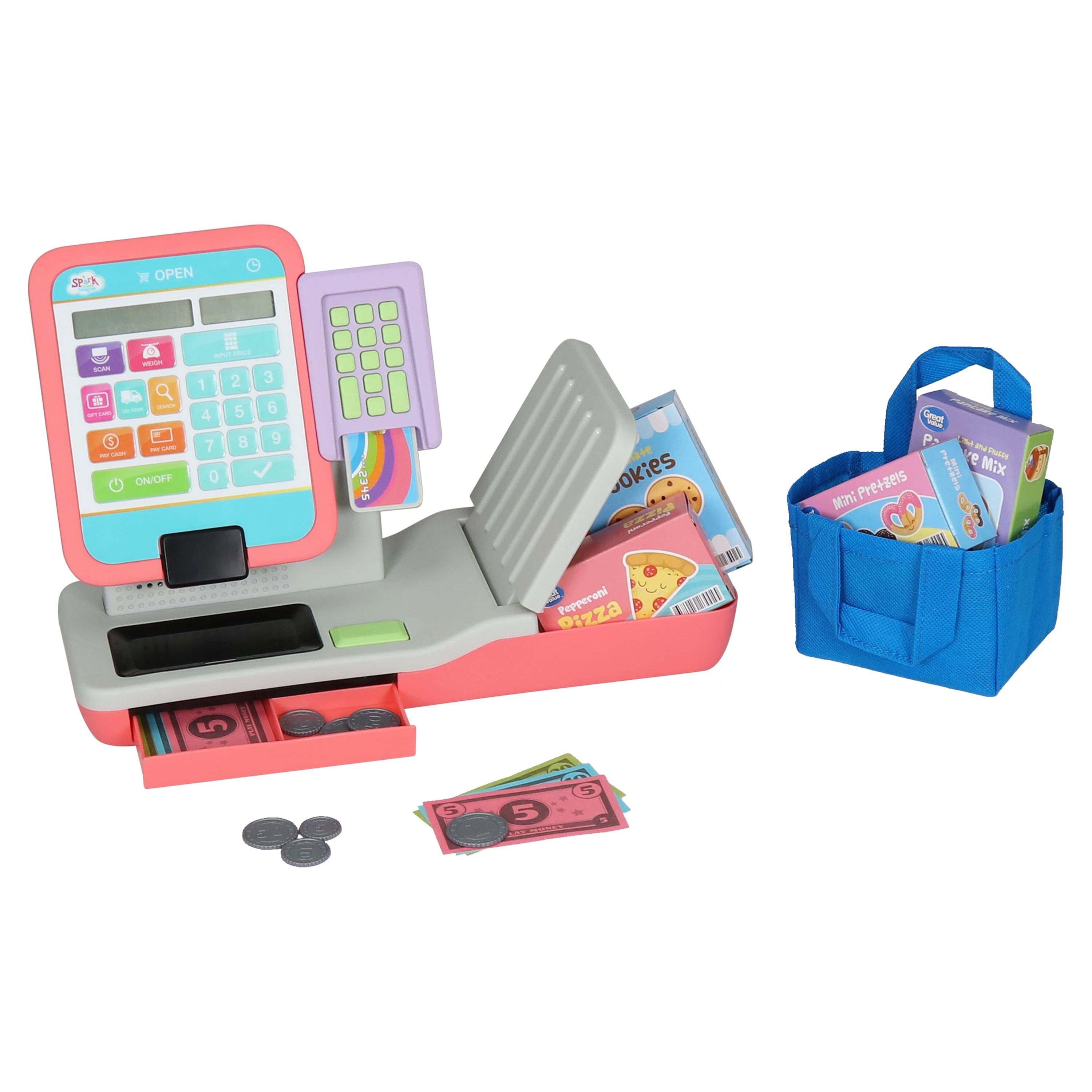 Spark Create Imagine Check Out Station Play Cash Register with Play Money, 21 Pieces - image 3 of 6