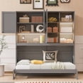 thumbnail image 2 of Lit Escamotable Mural Format Simple avec Armoire Supérieure, Étagères, Lit Pliable Gain de Place avec Lumière et USB, Gris, 2 of 7