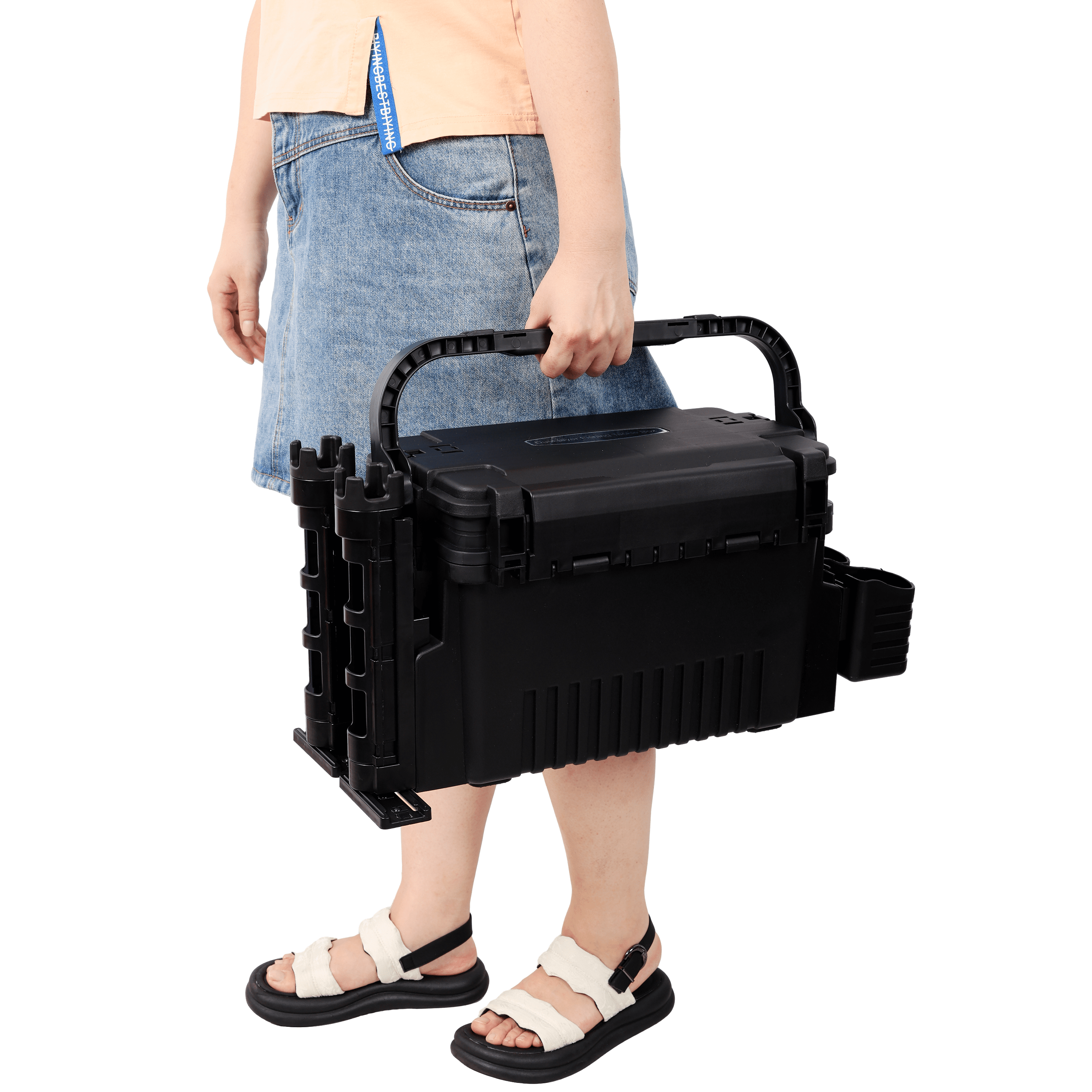 Dual-layer Fishing Tackle Box,Tackle Box Organizer Fishing Box Large,With 2pcs Rod Holder,2pcs Cup Holder,1pc Carring Strap,Black
