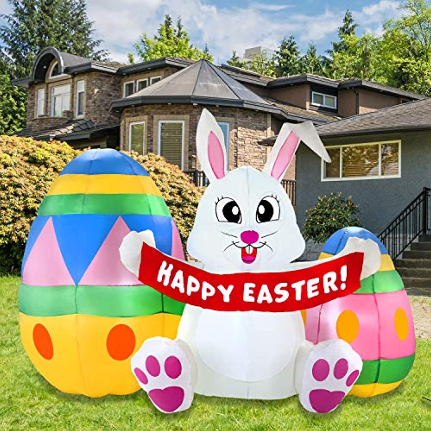 Joiedomi Easter Inflatable Decoration 6 FT Inflatable Easter Bunny & Eggs Inflatable with Build