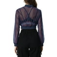 thumbnail image 3 of Allegra K Bomber Jacket for Women's Long Sleeve Crop Mesh Sheer Jackets S Blue, 3 of 6