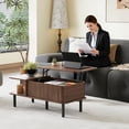 thumbnail image 6 of Pusnapku 39" Lift Top Coffee Table, Fluted Rectangle Center Table with Hidden Storage and Sliding Door, Wood Accent Desk for Living Room, Home Office, 6 of 9