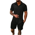 thumbnail image 3 of VBTAPA Mens 2 Piece Summer Beach Outfits Short Sleeve Button Down Shirt and Shorts Set Soft Textured Lounge Sets with Pockets Lightning Sales of Today Black S, 3 of 8