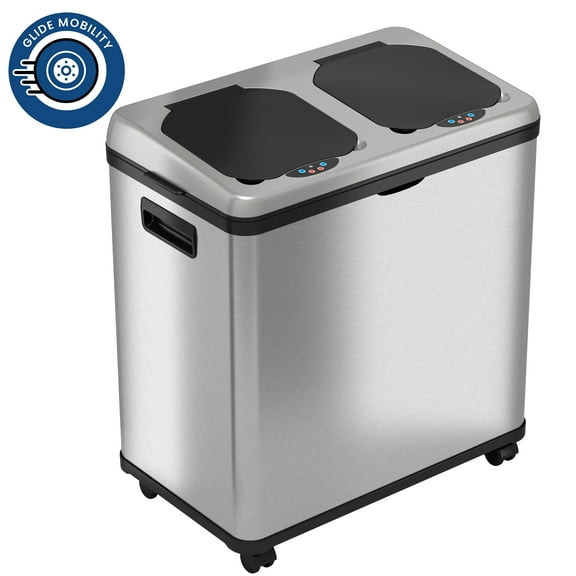 iTouchless 2 Compartment Recycle Touchless Trashcan 16 gallon Stainless Steel Recycling Bin