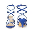 thumbnail image 4 of BLISSFUL STEP Open Toe Contrasting Color Kitten Heels Sandals for Women Blue White (Size 6.5), 4 of 5