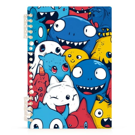 Little Monster Cartoon Doodle Lined Spiral Journal Notebook 60 Pages A5 College Ruled Journals for Writing