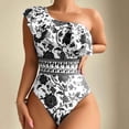 thumbnail image 3 of Lopeceal Womens One Piece Swimsuit One Shoulder Tummy Control Bathing Suit Slimming Vintage Floral Print Ruffle Swimwear, 3 of 6