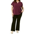 thumbnail image 2 of Agnes Orinda Women's Plus Size Blouses Notched V Neck Short Petal Sleeve Shirts Casual Tops 2X Burgundy, 2 of 6