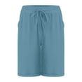 thumbnail image 4 of vigerkar Wide Leg Linen Shorts for Women Elastic Drawstring High Waisted Bermuda Shorts Casual Loose Summer Soft Lounge Short Sky Blue, XL, 4 of 6