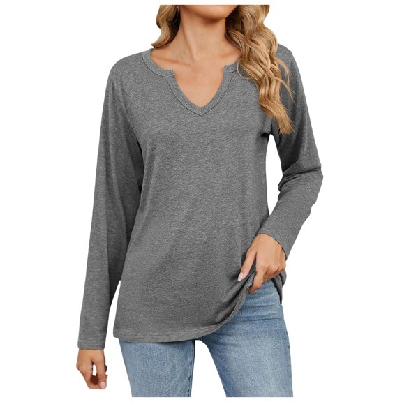 Women Blouses Womens Fitted Shirt Puff Long Sleeve Blouse V Neck Tee Womens Lady's Dress Shirts Women Tee Shirts Girls Swim Shirt Cute Print Button down plus Size Blouses for 3x Long Sleeve Grey M