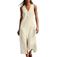thumbnail image 3 of XUNKUSGA Womens Dresses Summer Soild Color Sleeveless V Neck Long Dresses for Women with 2 Button Fashion Front Slit Formal Dresses with Pockets,Beige,S, 3 of 9