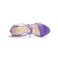 thumbnail image 4 of BLISSFUL STEP Women's Open Toe Cross Strap Mid Block Heel Sandals Purple 6, 4 of 7