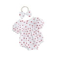 thumbnail image 2 of Douhoow Newborn Baby Girl Valentines Heart Jumpsuit Infant Short Puff Sleeve Cotton Short Romper Bow Headband, 2 of 9