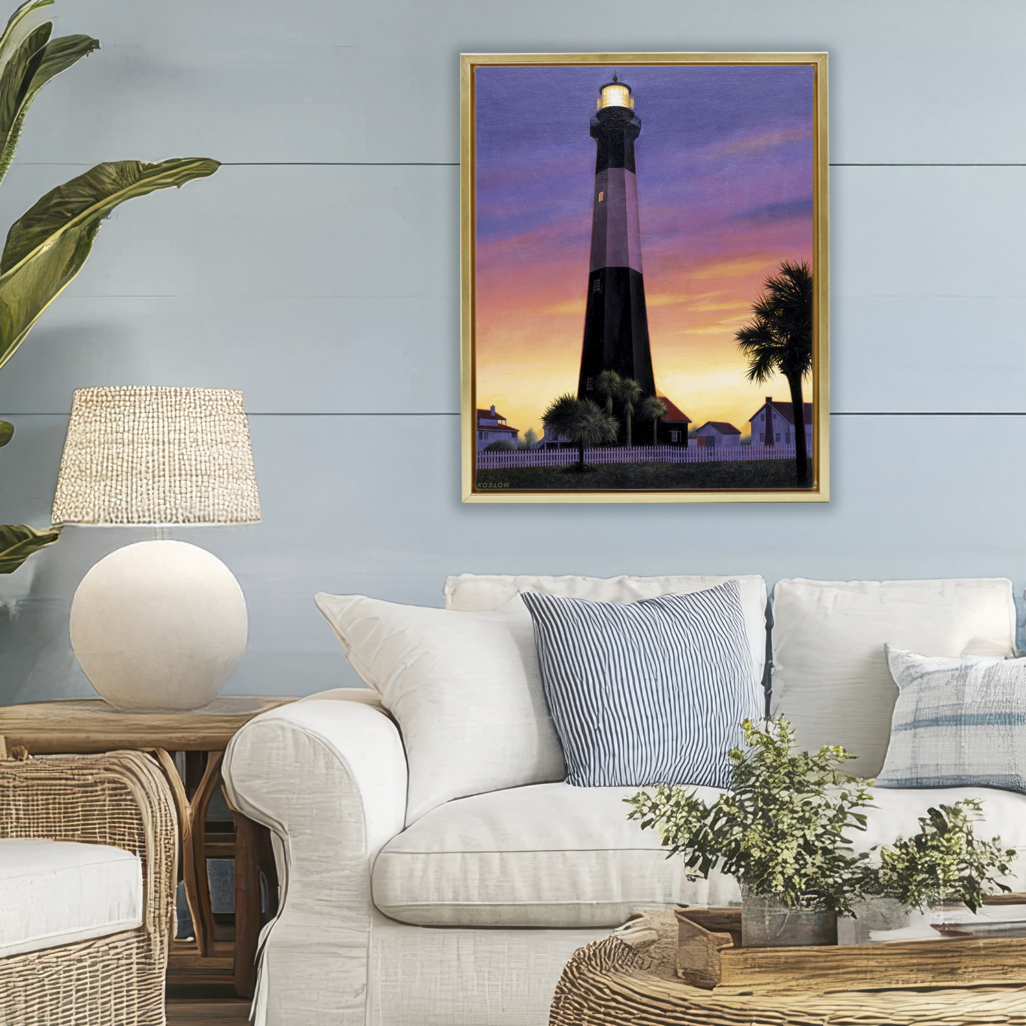 Georgia Tybee Island Lighthouse Gold Framed Floater Canvas Wall Art, design by Wind River Studios