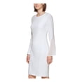 thumbnail image 3 of CALVIN KLEIN Womens White Zippered Darted Chiffon Insets Lined Bell Sleeve Round Neck Above The Knee Wear To Work Sheath Dress 6, 3 of 5