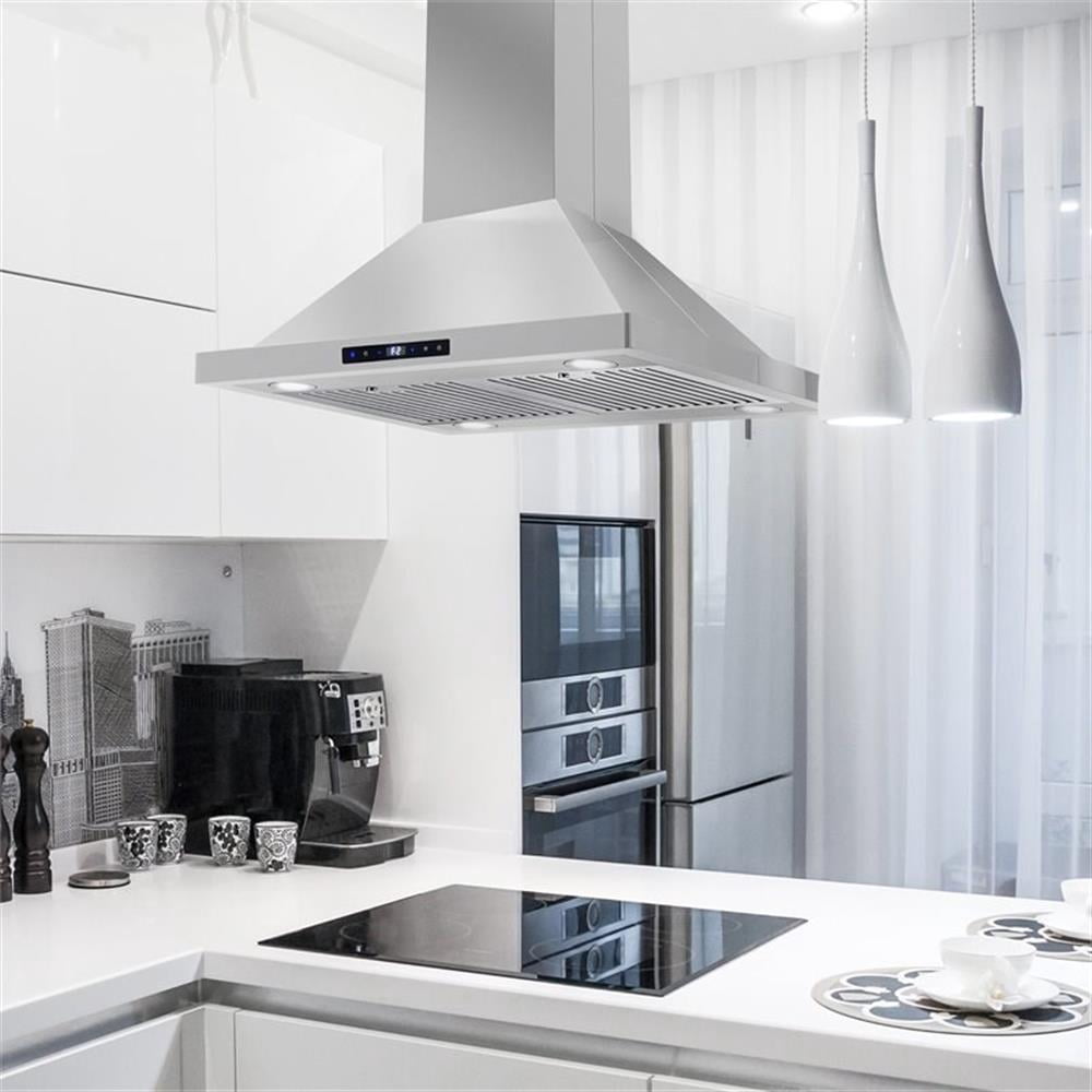 Pemberly Row Stainless Steel 30" 380 CFM Ducted Island Range Kitchen Hood