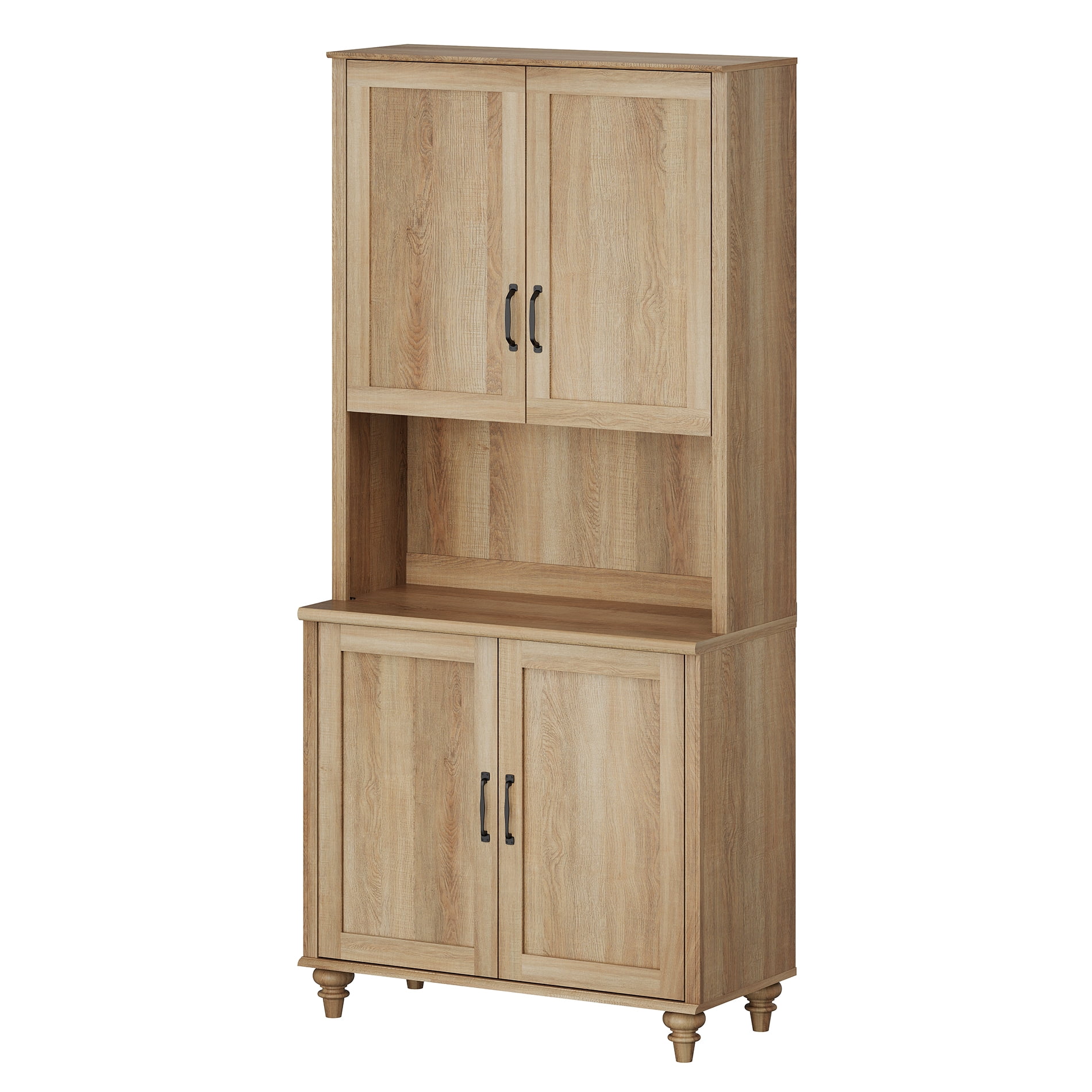 Oak 5-Tier Bookcase with Wood Doors, Bookshelf with Ample Storage Cabinet, Farmhouse Library Wooden Bookshelves for Living Room, Office, Kitchen