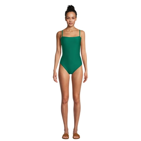 Time and Tru Women s and Women s Plus Bandeau Lace Up One Piece Swimsuit  Sizes XS-3X