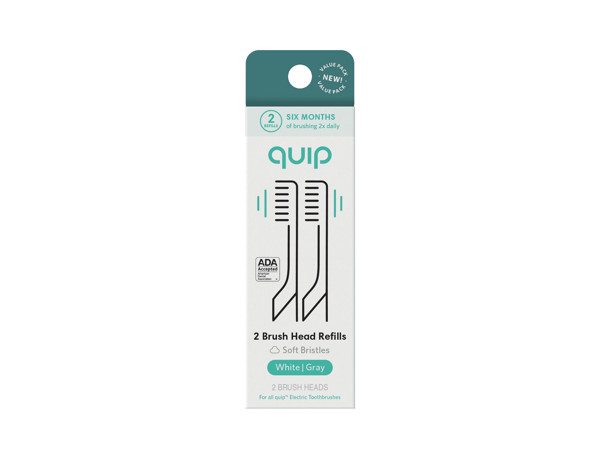 (3 pack) Quip Adult Electric Toothbrush Replacement Brush FullHead, Soft Bristles, Gum Care, 2 Pack