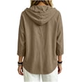 thumbnail image 3 of APEXFWDT Long Sleeve Hooded Shirts for Women Snap Button Dressy Casual Tops Solid Color Loose Ladies Pullover Blouse,XXL,Brown, 3 of 5
