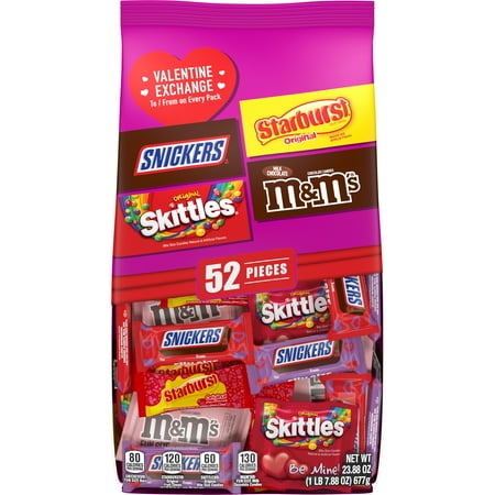 M&M's, Snickers, Skittles & Starburst Assorted Chewy Valentine's Candy, 52 Ct