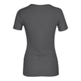 thumbnail image 4 of Women V Neck Ribbed Fitted Tight Tshirt Short Sleeve Shirt Basic Knit Top Dark Gray XL, 4 of 5