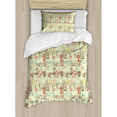 Vintage Style Bedding Sets Numbers Duvet Cover Set, Vintage Numerical Pattern Antique Writing Styles Education Math Design Typographic, Decorative Bedding Set with Pillow Shams, Multicolor, by Ambesonne ()