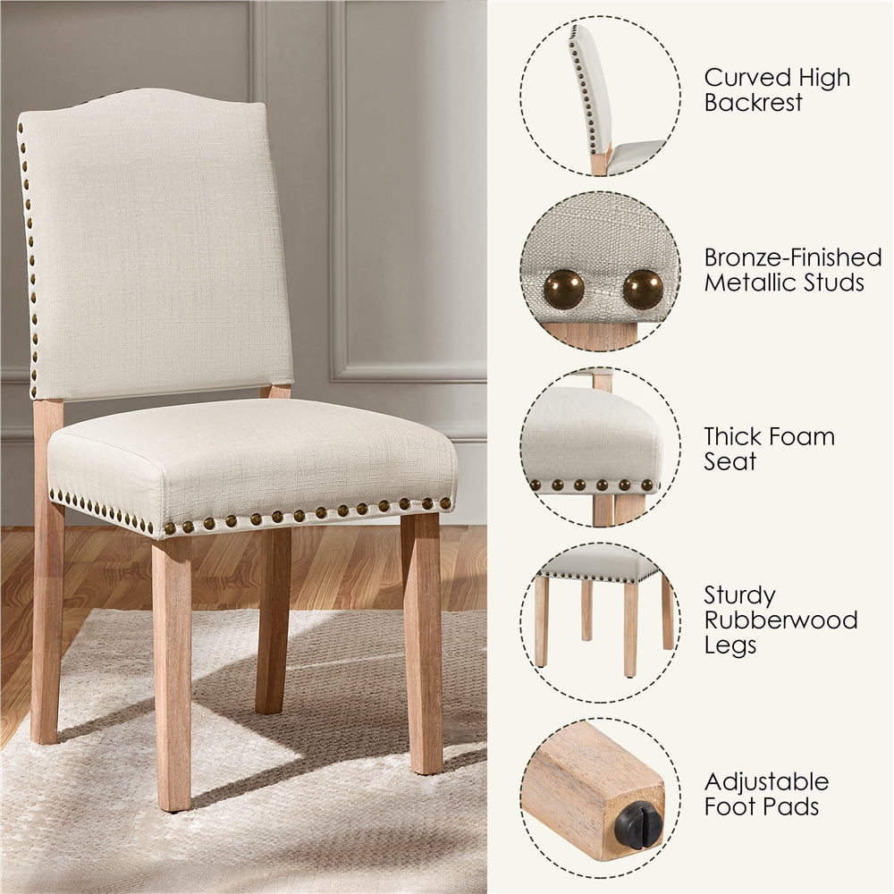 Topeakmart 2pcs Upholstered Kitchen Dining Chairs with Nailhead Trim, Beige