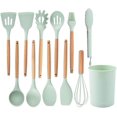 thumbnail image 1 of 12 Pieces Kitchen Cooking Tools Set Silicone Wood Handles Brush Spaghetti Claw Baking Household Kitchenware Accessories, Pink, 1 of 8