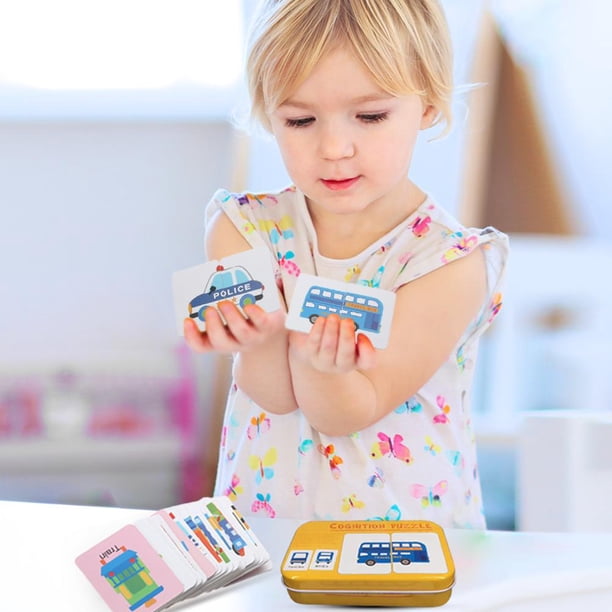 Rompecabezas cognitivo para niños y bebés juego de cartas cognitivas con Tmvgtek caja de hierro vehículo frutas vida Animal
